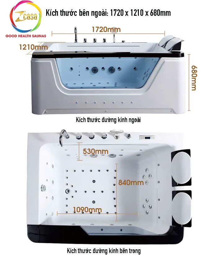 bồn tắm massage đôi zcasa omn68 9