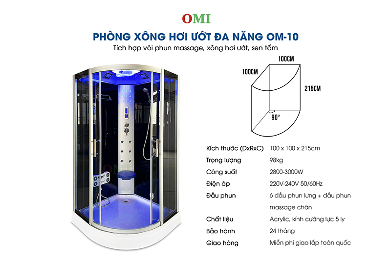 thông số kỹ thuật phòng tắm xông hơi omi10